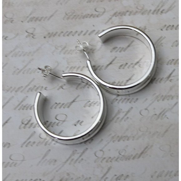 New Hoop with Posts Sterling Silver 925 Earrings E74 - Picture 5 of 5